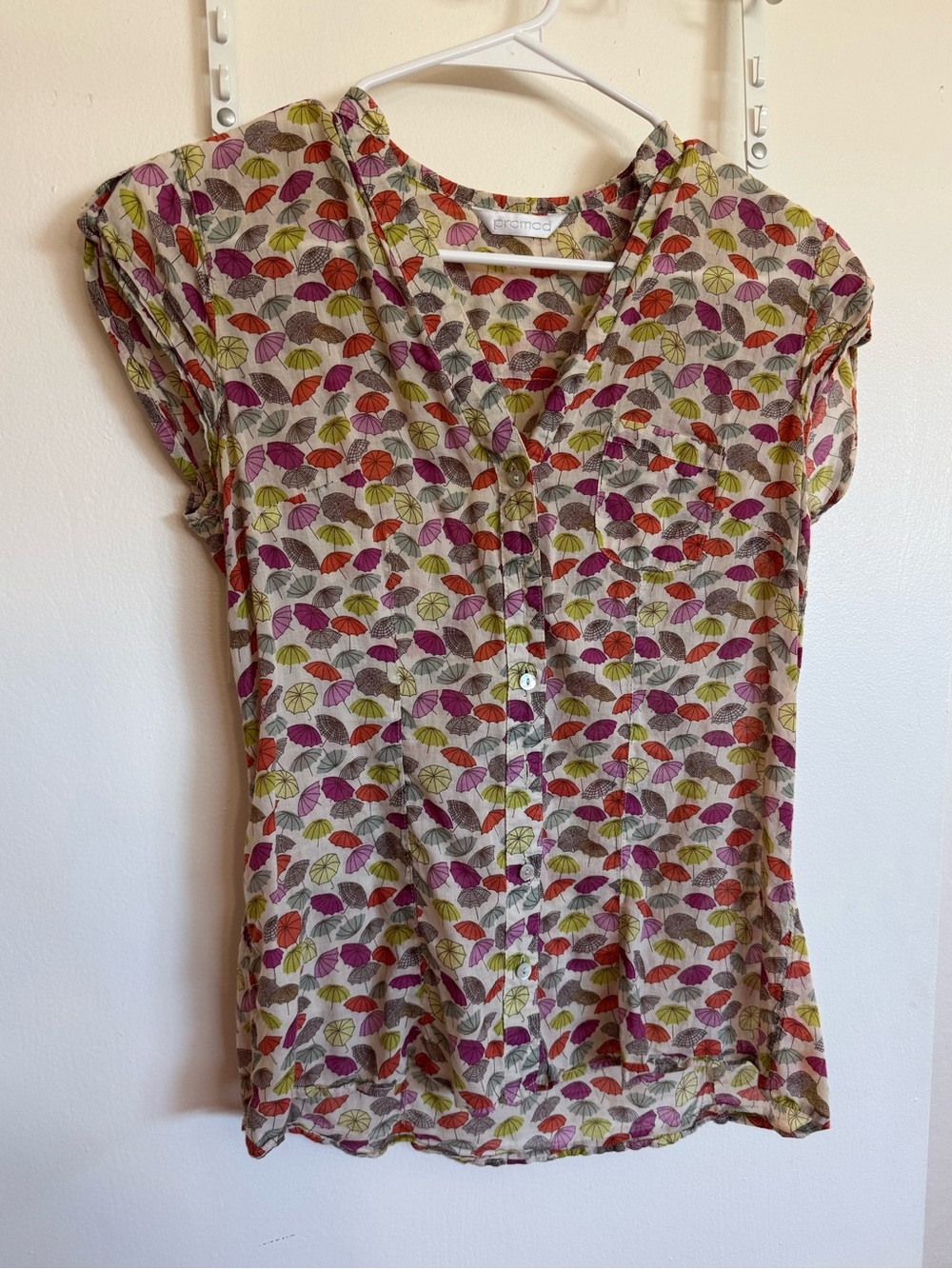 Umbrella Print Button-Front Women’s Top